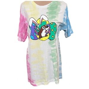 Buc-ee’s Short Sleeve Easter Tie-Dye Tee Bunny Graphic Size L Spring Cotton